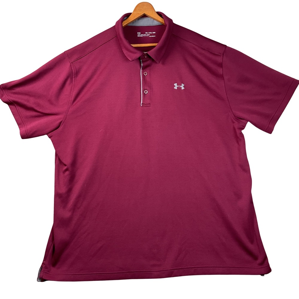 Under‎ Armour Polo Shirt Mens 2XL Maroon  HeatGear Loose Fit Short Sleeve